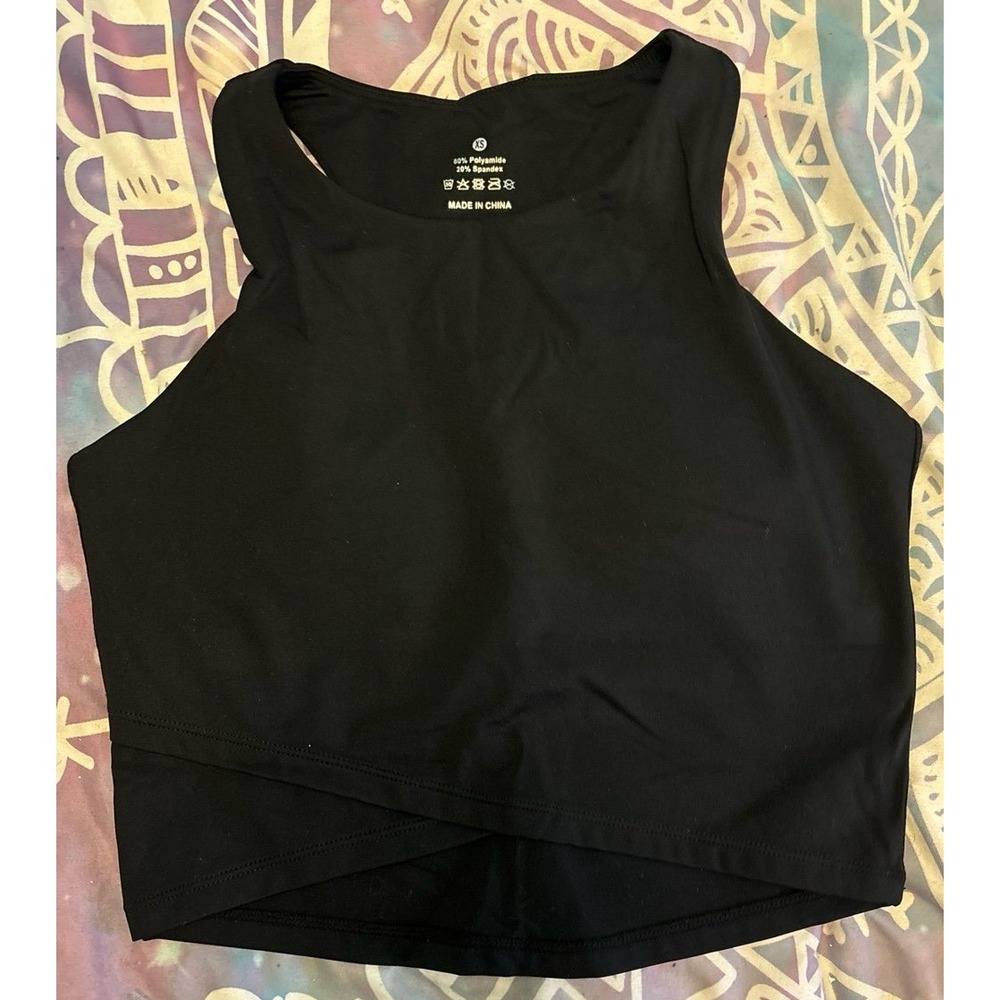 NEW Women's Black Built in‎ Support Cropped Fitted Activewear Tank, Size XS